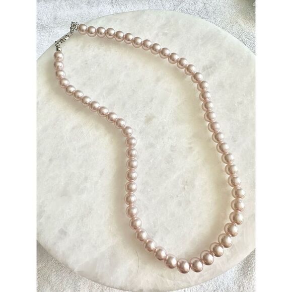 Sterling pink color faux pearl collar necklace - Picture 1 of 2